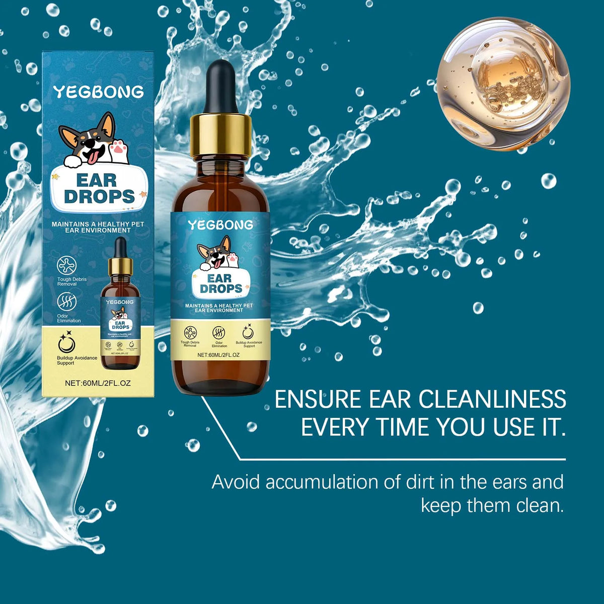 60ML Pet Ear Care Drops Natural Formula Gentle Nourishing Tough Debris Removal Eliminate Bad Odors Cleaning Earwax Nourishing Pet Ear Drops