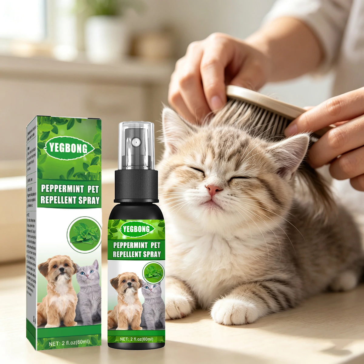 60ML Mint Pet Insect Repellent Spray Natural Formula Cleaning Pet Hair Dirts Eliminate Bad Odors Soothing Discomfort Relief Itching Pet Flea Repellent Spray