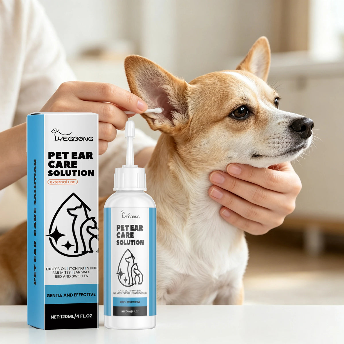 120ML Pet Ear Care Solution Liquid Gentle Cleaning Earwax Mite Removal Eliminating Bad Odor Soothing Discomfort Relief Itching Natural Ear Care Cleaner