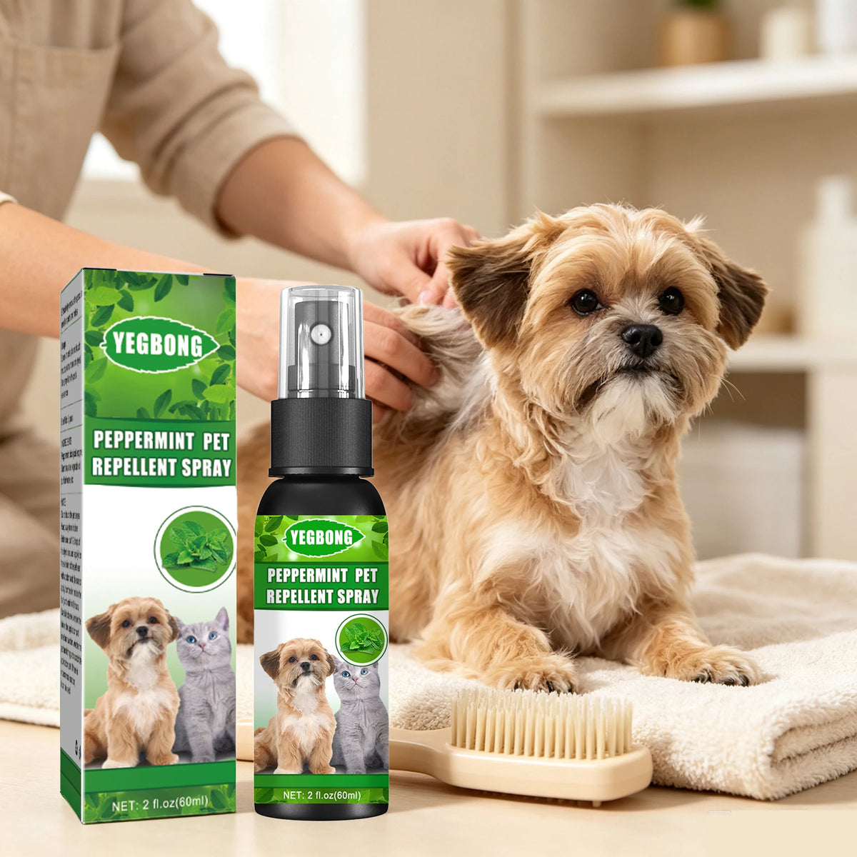 60ML Mint Pet Insect Repellent Spray Natural Formula Cleaning Pet Hair Dirts Eliminate Bad Odors Soothing Discomfort Relief Itching Pet Flea Repellent Spray