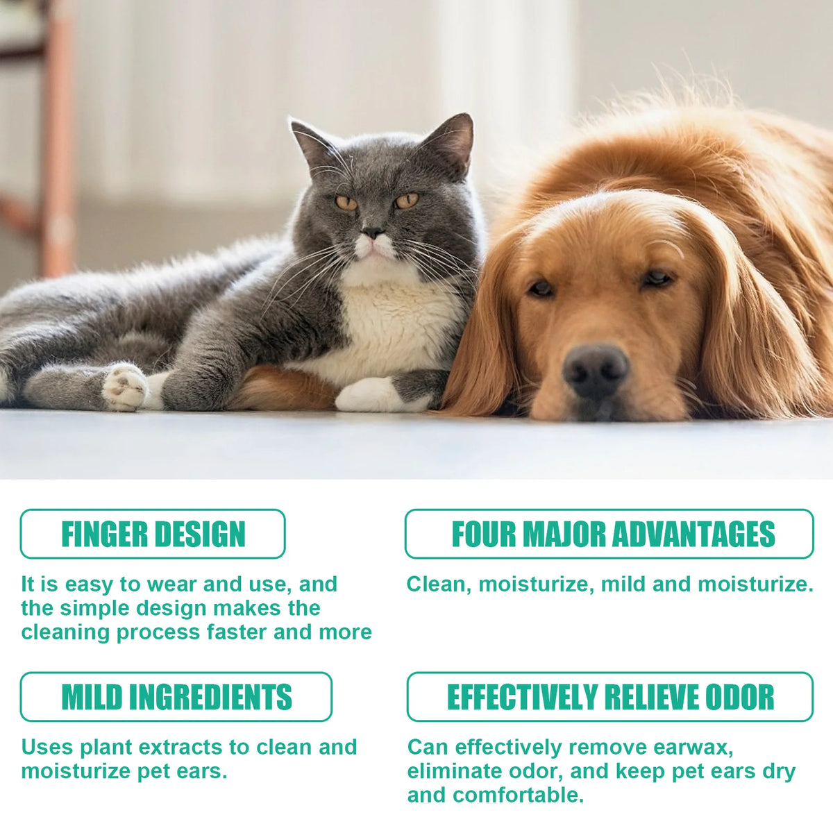 50PCS Pet Ear Cleaning Finger Wipes Gentle CLeaning Ear Canal Deep Remove Earwax Mite Repellent Non-irritating Eliminate Bad Odor Soothing Discomfort Pet Ear Cleaner