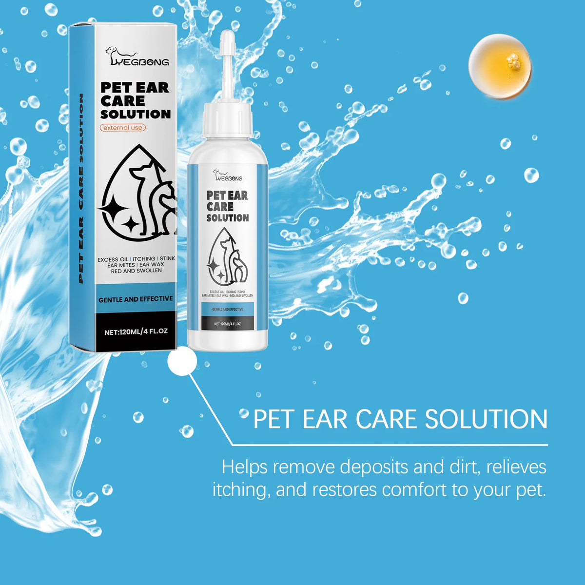 120ML Pet Ear Care Solution Liquid Gentle Cleaning Earwax Mite Removal Eliminating Bad Odor Soothing Discomfort Relief Itching Natural Ear Care Cleaner