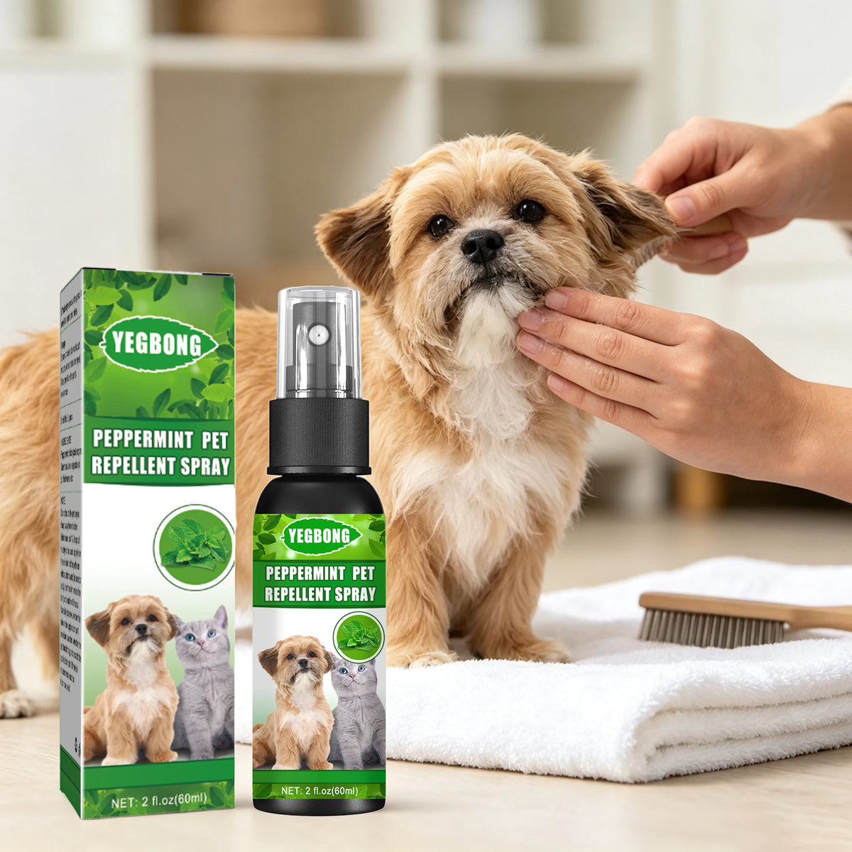 60ML Mint Pet Insect Repellent Spray Natural Formula Cleaning Pet Hair Dirts Eliminate Bad Odors Soothing Discomfort Relief Itching Pet Flea Repellent Spray