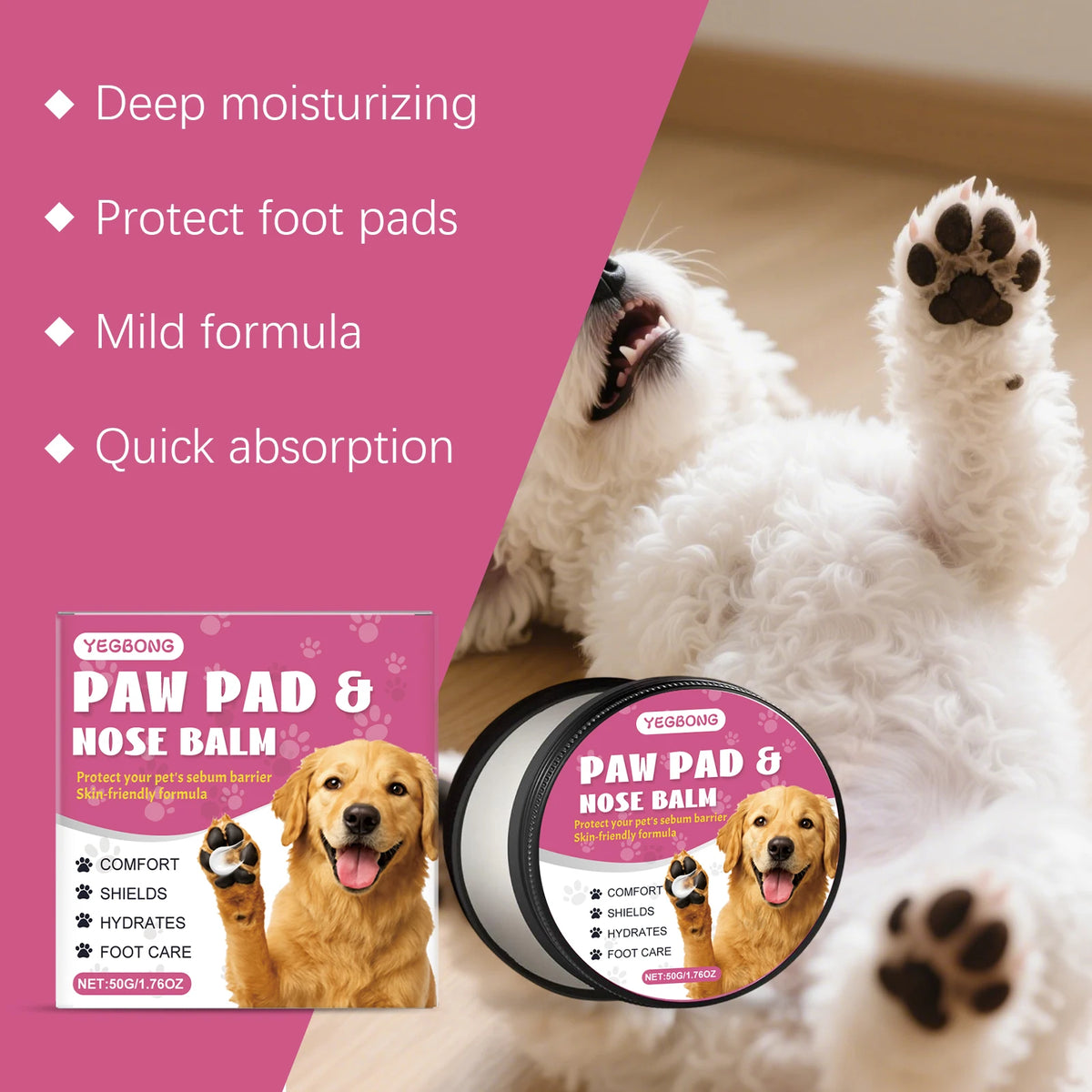50g Pet Paw Care Balm Gentle Moisturizing Enhance Smoothness Nourishing Anti-chapping Relief Discomfort Daily Massage Maintain Pet Paw Pad Balm