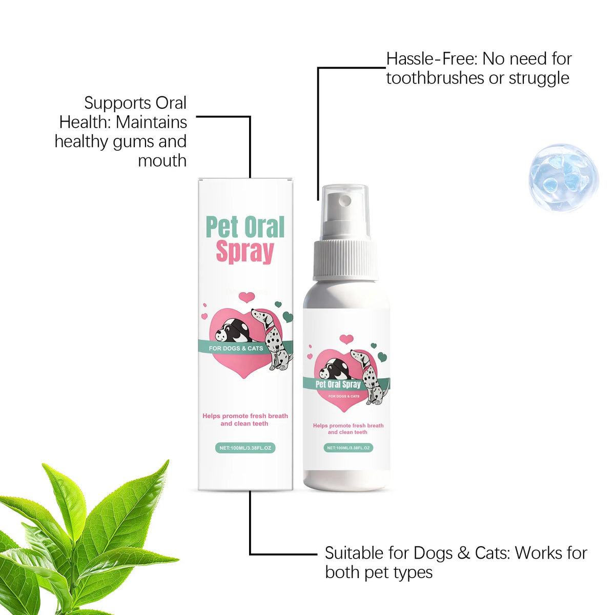 100ML Pet Oral Care Spray Gentle Remove Teeth Stains Prevent Plaque Eliminate Bad Breath Reduce Tartar Promote Pet Health Pet Dental Care Spray
