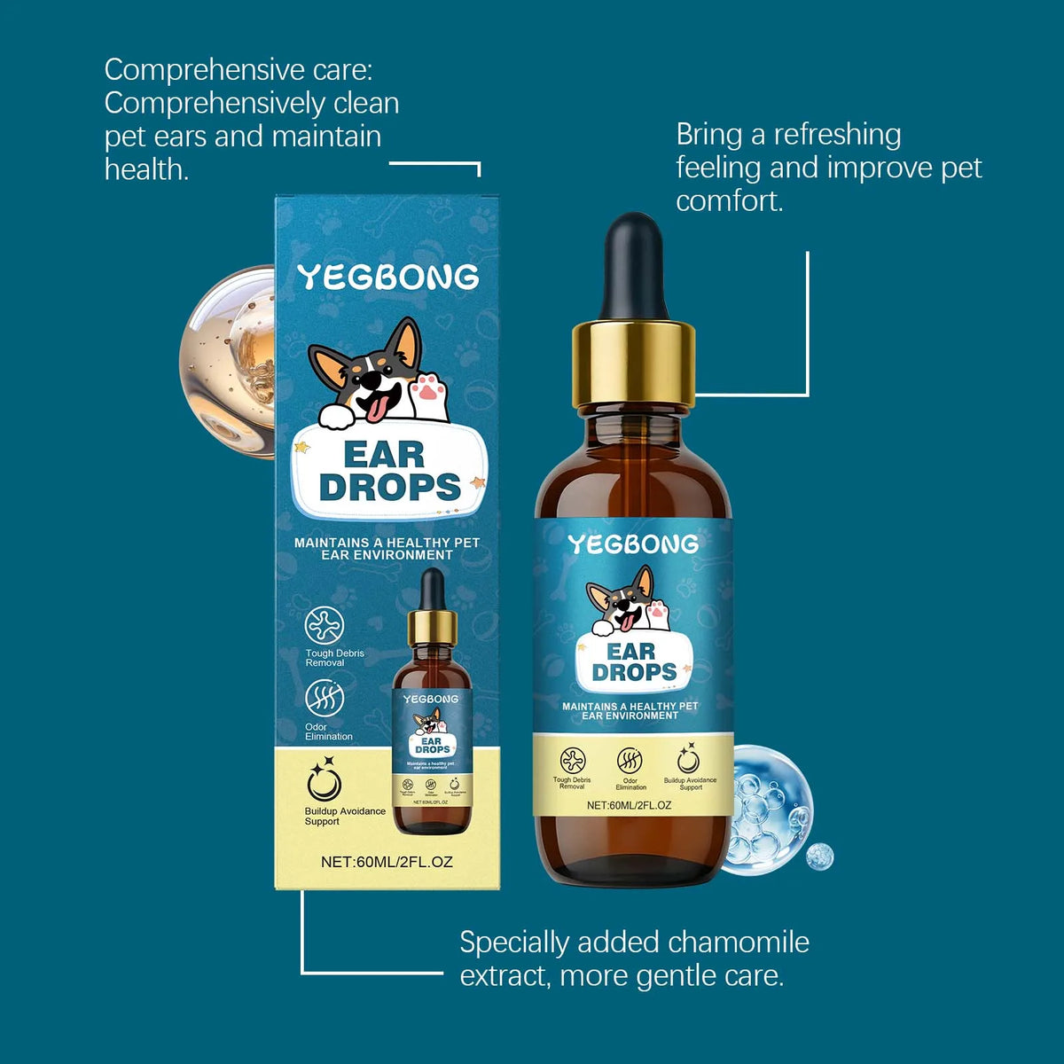 60ML Pet Ear Care Drops Natural Formula Gentle Nourishing Tough Debris Removal Eliminate Bad Odors Cleaning Earwax Nourishing Pet Ear Drops