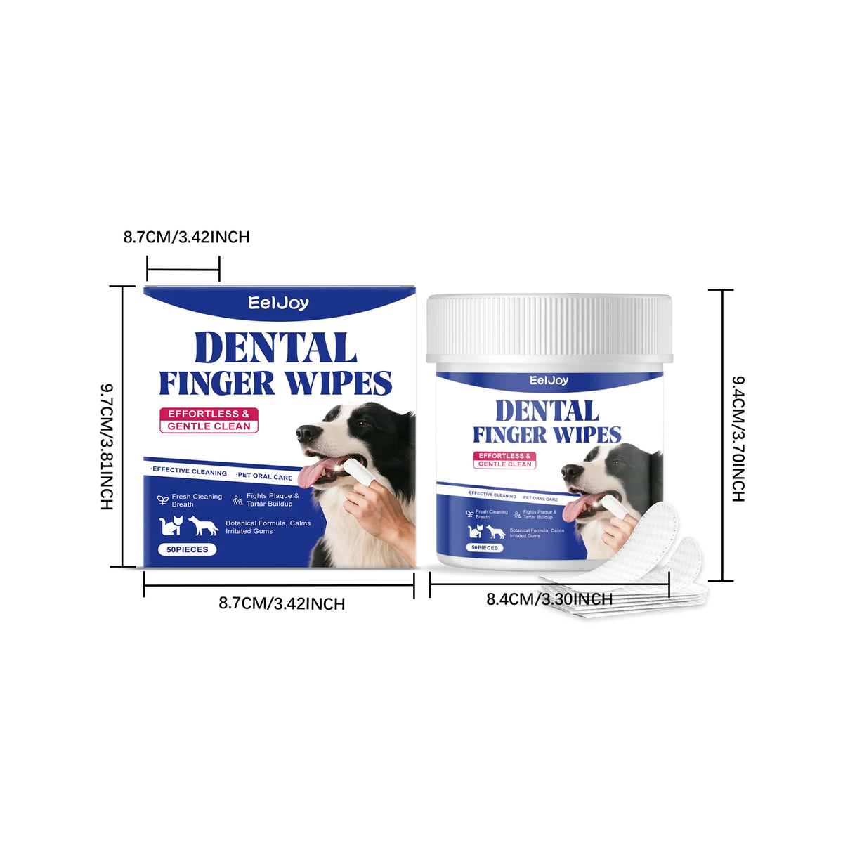 50PCS Pet Teeth Cleaning Finger Wipes Gentle Clenaing Yellow Stains Prevent Plaque & Tartar Eliminate Bad Breath Promote Pet Oral Health Dental Cleaner Wipes