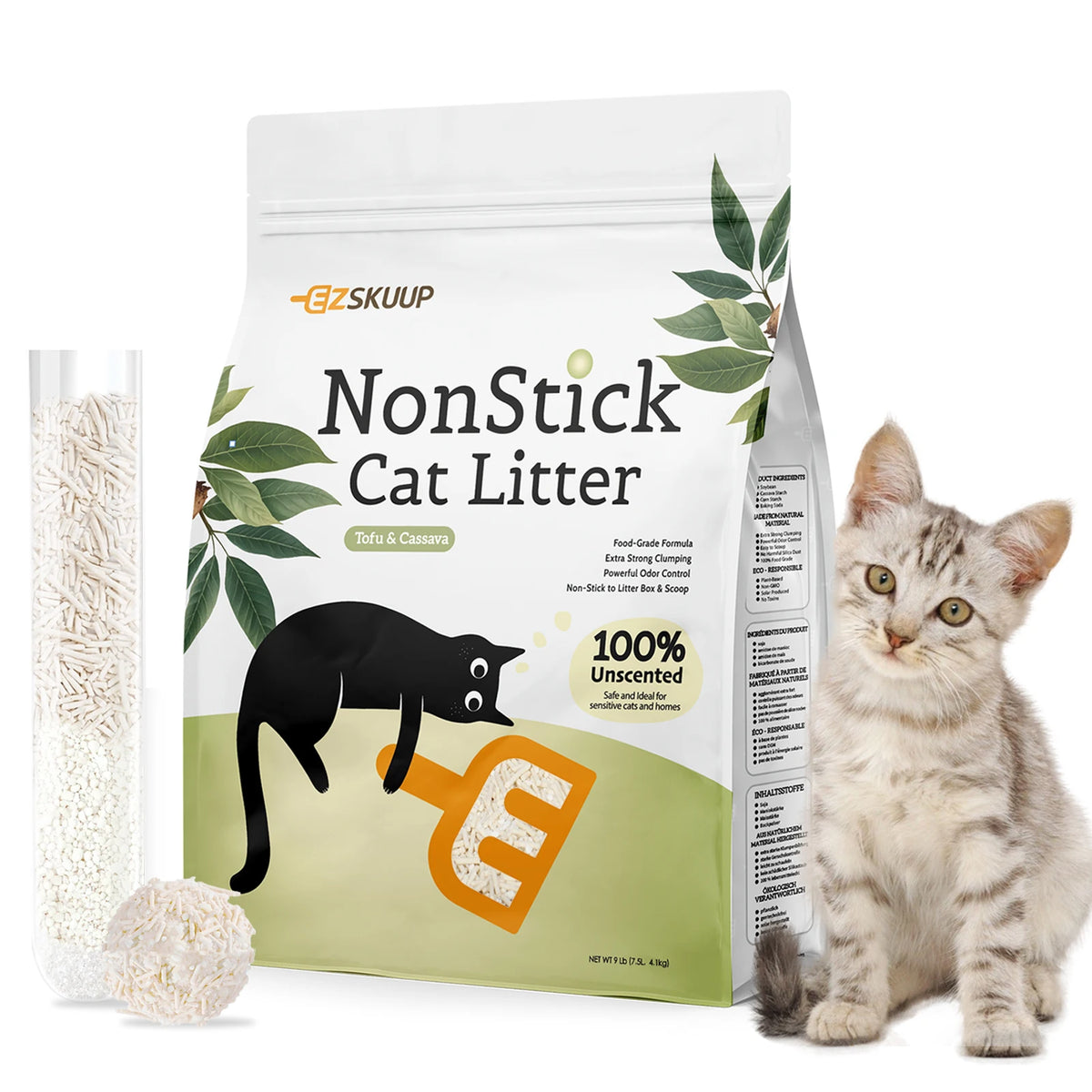 Ezskuup Non-Stick Ultra Clumping Cassava Tofu Cat Litter Odour Control Low Tracking Kitty Litter Plant-Based Ingredient 4KG/PACK