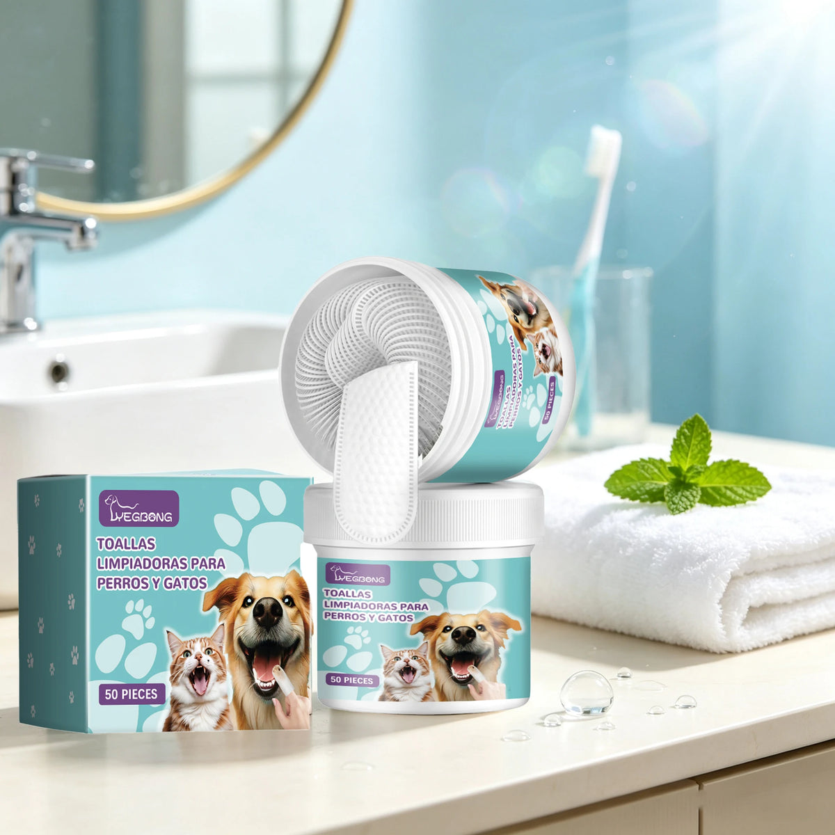 50PCS Pet Dental Cleaning Wipes Gentle Remove Teeth Stains Prevent Plaque & Tartar Refreshing Eliminate Bad Breath Non-irritating Gum Care Pet Dental Cleaner Finger Cots
