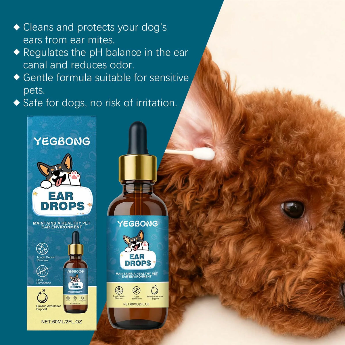 60ML Pet Ear Care Drops Natural Formula Gentle Nourishing Tough Debris Removal Eliminate Bad Odors Cleaning Earwax Nourishing Pet Ear Drops