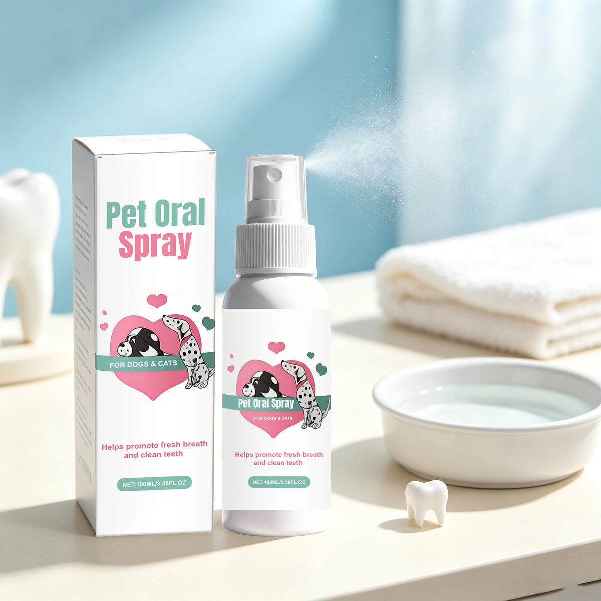 100ML Pet Oral Care Spray Gentle Remove Teeth Stains Prevent Plaque Eliminate Bad Breath Reduce Tartar Promote Pet Health Pet Dental Care Spray