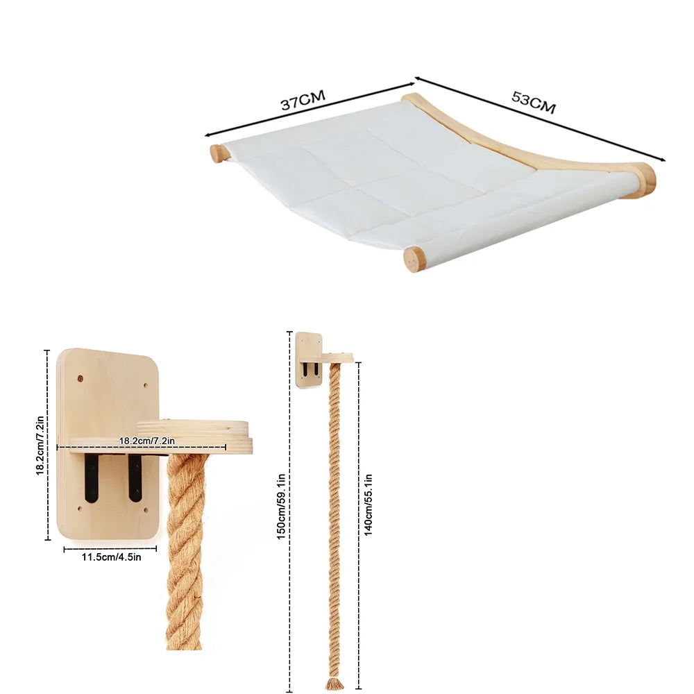 CWV Wall Mounted Cat Hammock Climbing Shelf With Scratching Perch
