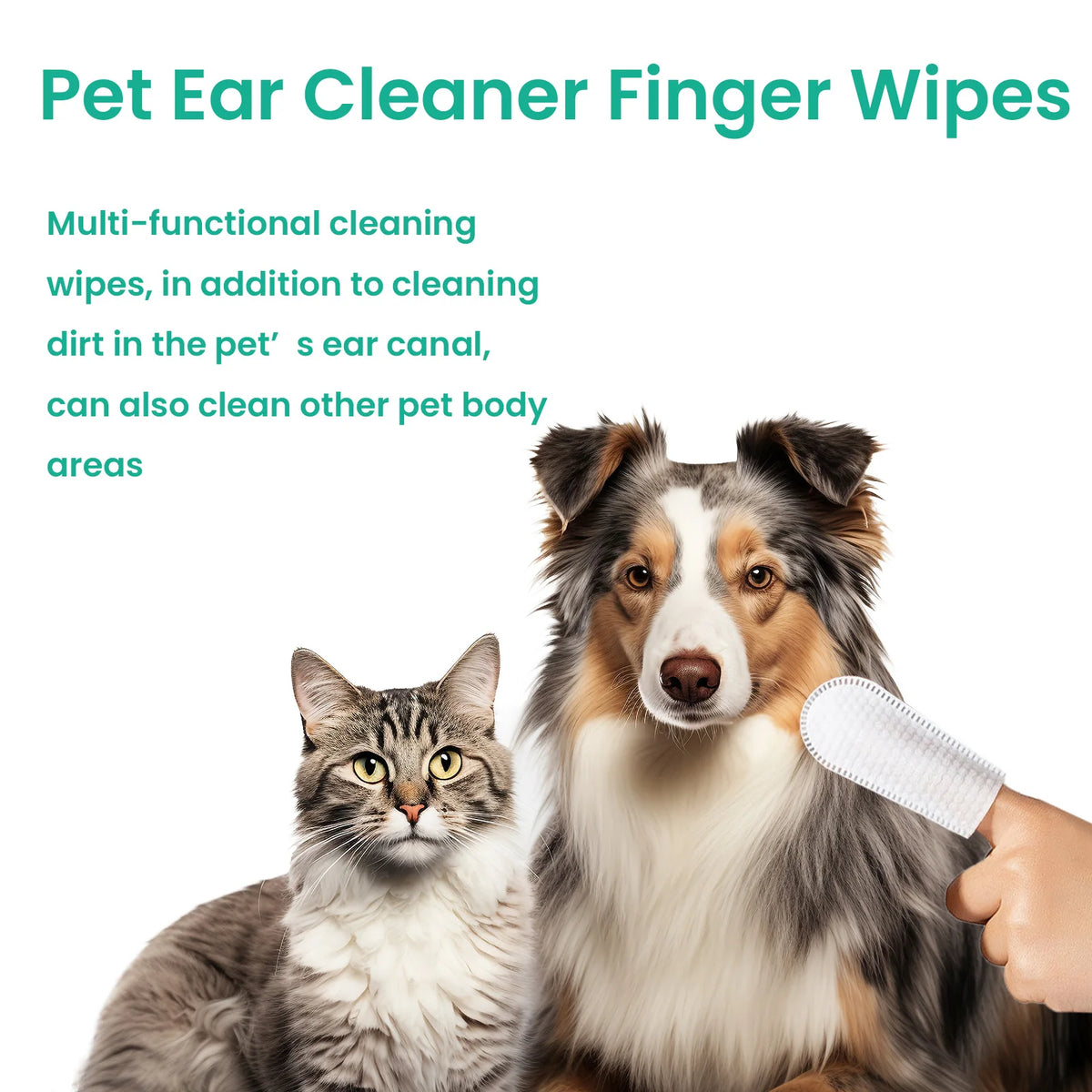 50PCS Pet Ear Cleaning Finger Wipes Gentle CLeaning Ear Canal Deep Remove Earwax Mite Repellent Non-irritating Eliminate Bad Odor Soothing Discomfort Pet Ear Cleaner