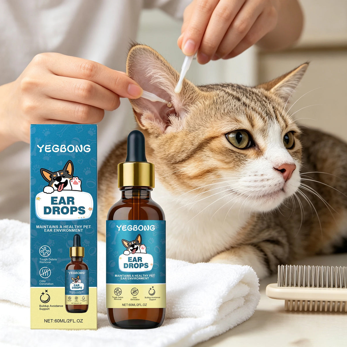 60ML Pet Ear Care Drops Natural Formula Gentle Nourishing Tough Debris Removal Eliminate Bad Odors Cleaning Earwax Nourishing Pet Ear Drops