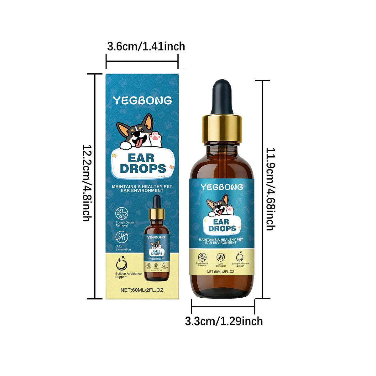 60ML Pet Ear Care Drops Natural Formula Gentle Nourishing Tough Debris Removal Eliminate Bad Odors Cleaning Earwax Nourishing Pet Ear Drops