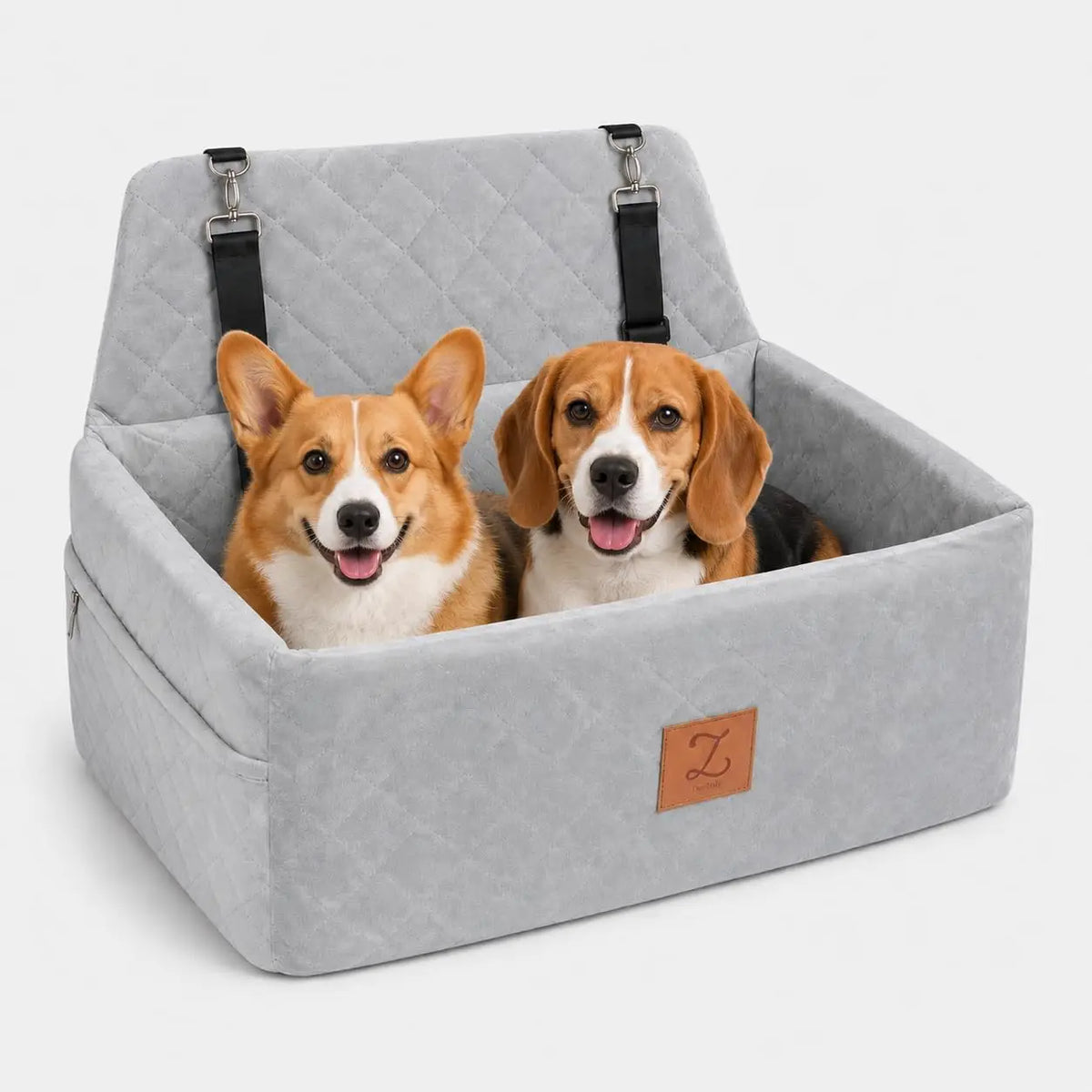 Back Seat Dog Bed for Medium & Large Dogs Up to 65 lbs, Pet Car Seat wtih Adjustable Leashes, Removable Cover, Washable Machine, Safety Belt, Non-slip Base for Pet Travel Home
