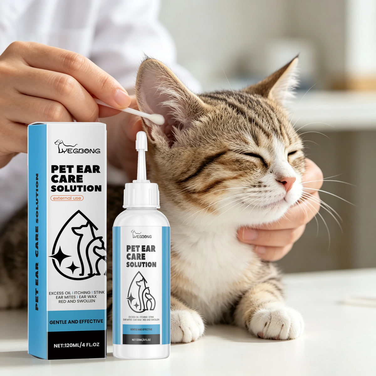 120ML Pet Ear Care Solution Liquid Gentle Cleaning Earwax Mite Removal Eliminating Bad Odor Soothing Discomfort Relief Itching Natural Ear Care Cleaner