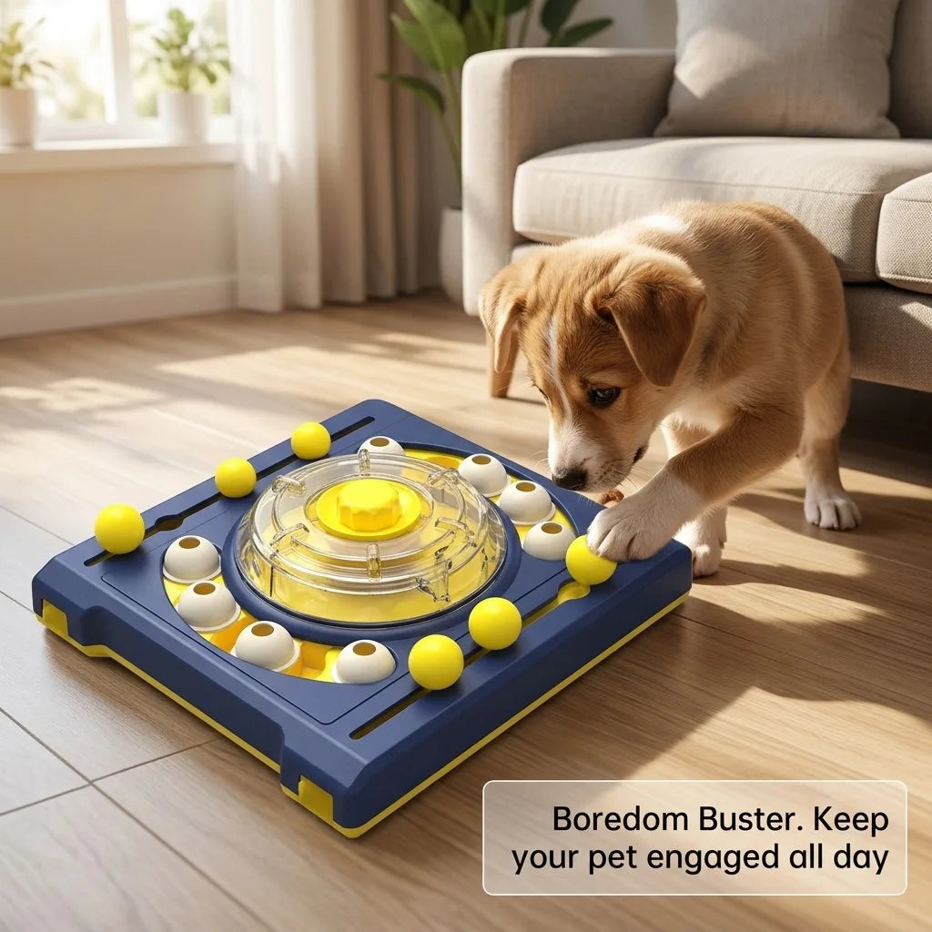 Dog Puzzle Toy, DJ Turntable Style Interactive Pet Treat Dispenser for Mental Stimulation, Level 2 Intermediate Enrichment Slow Feeder for Large & Medium Dogs, Durable IQ Game for Boredom Relief