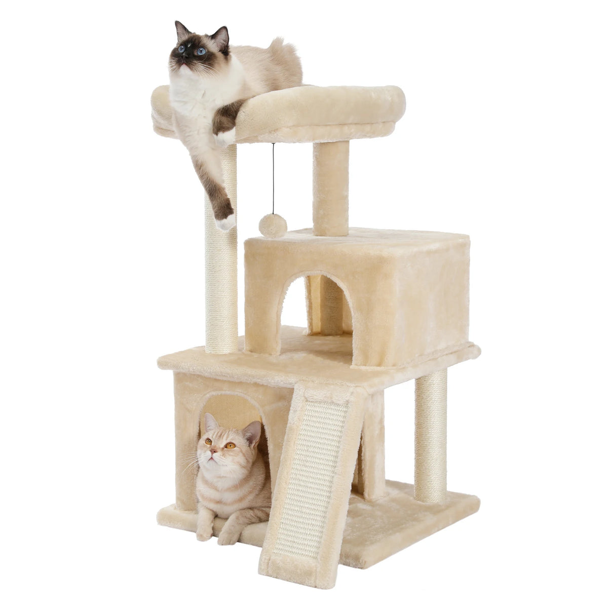 Cat Tree Multilevel Cat Tower with Double Condos, Spacious Perch, Fully Wrapped Scratching Sisal Post and Replaceable Balls