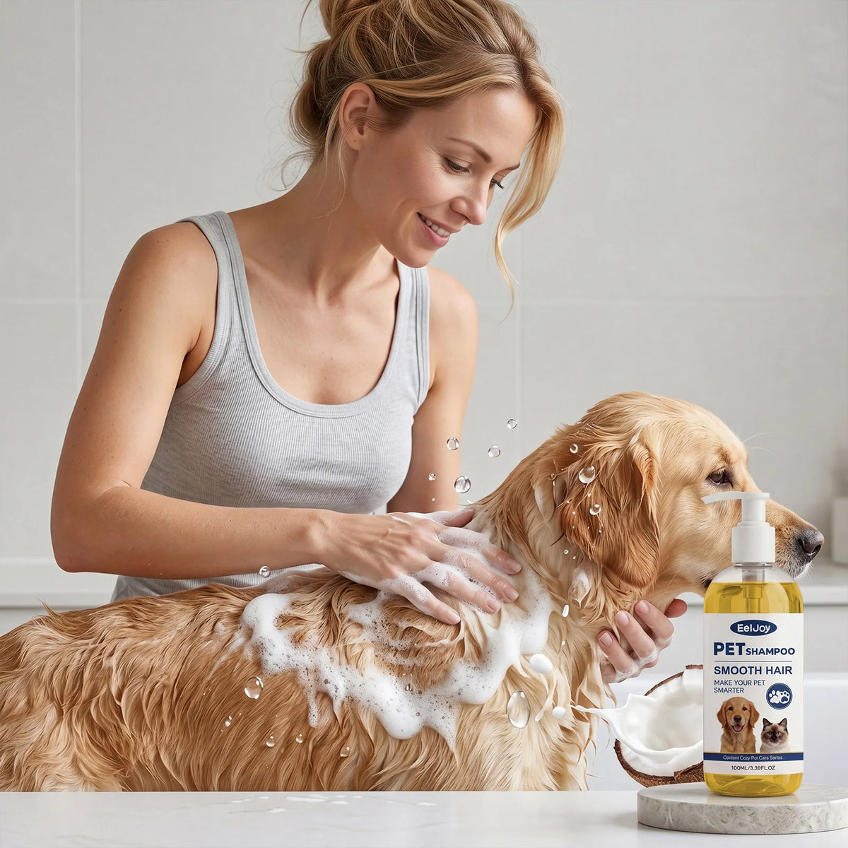 Pet Coconut Oil Shampoo For Cats And Dogs, Gentle Cleansing, Moisturize Fur, Soft Shiny Smooth Coat