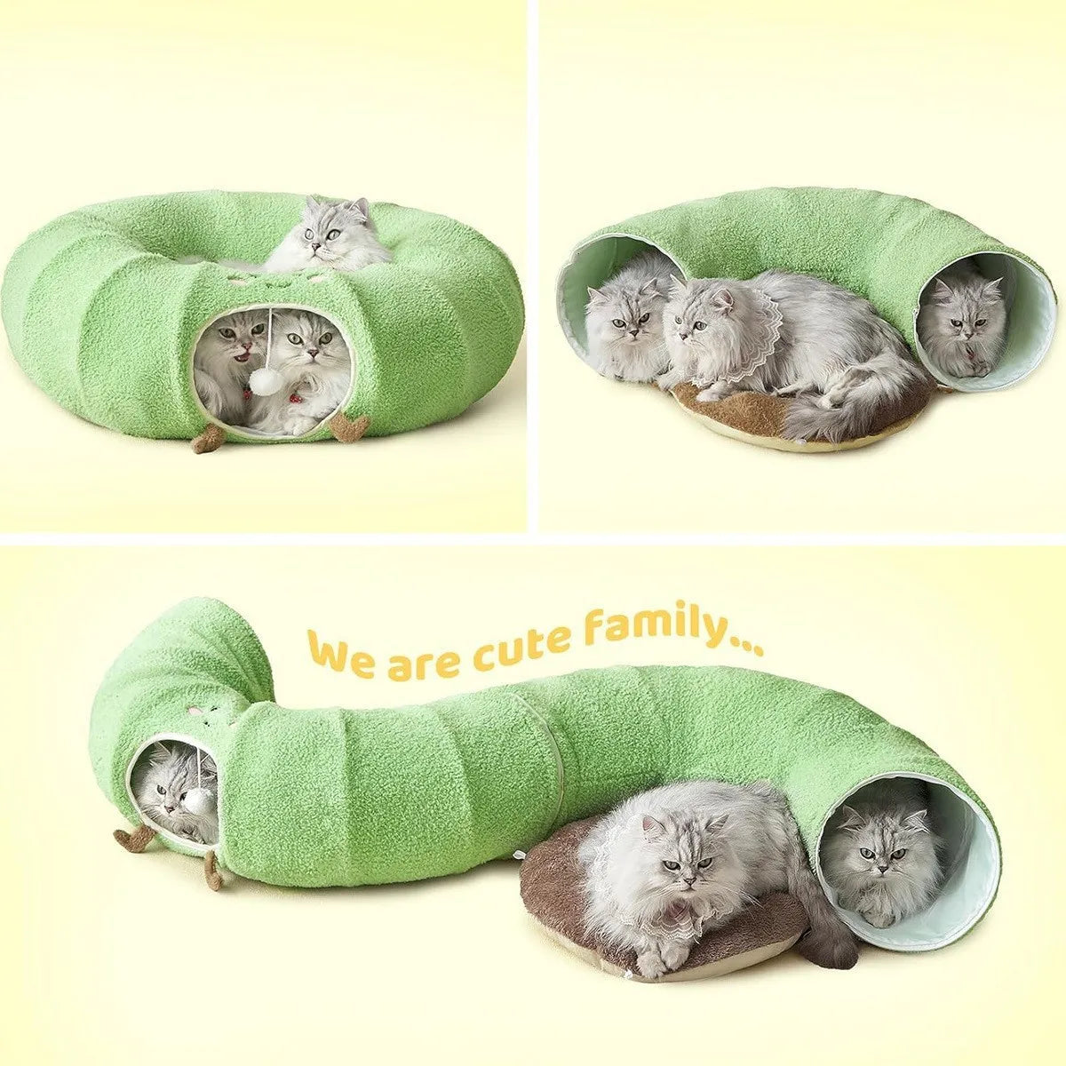 Convertible Cat Tunnel Bed With Plush Donut Cushion Play Hideaway