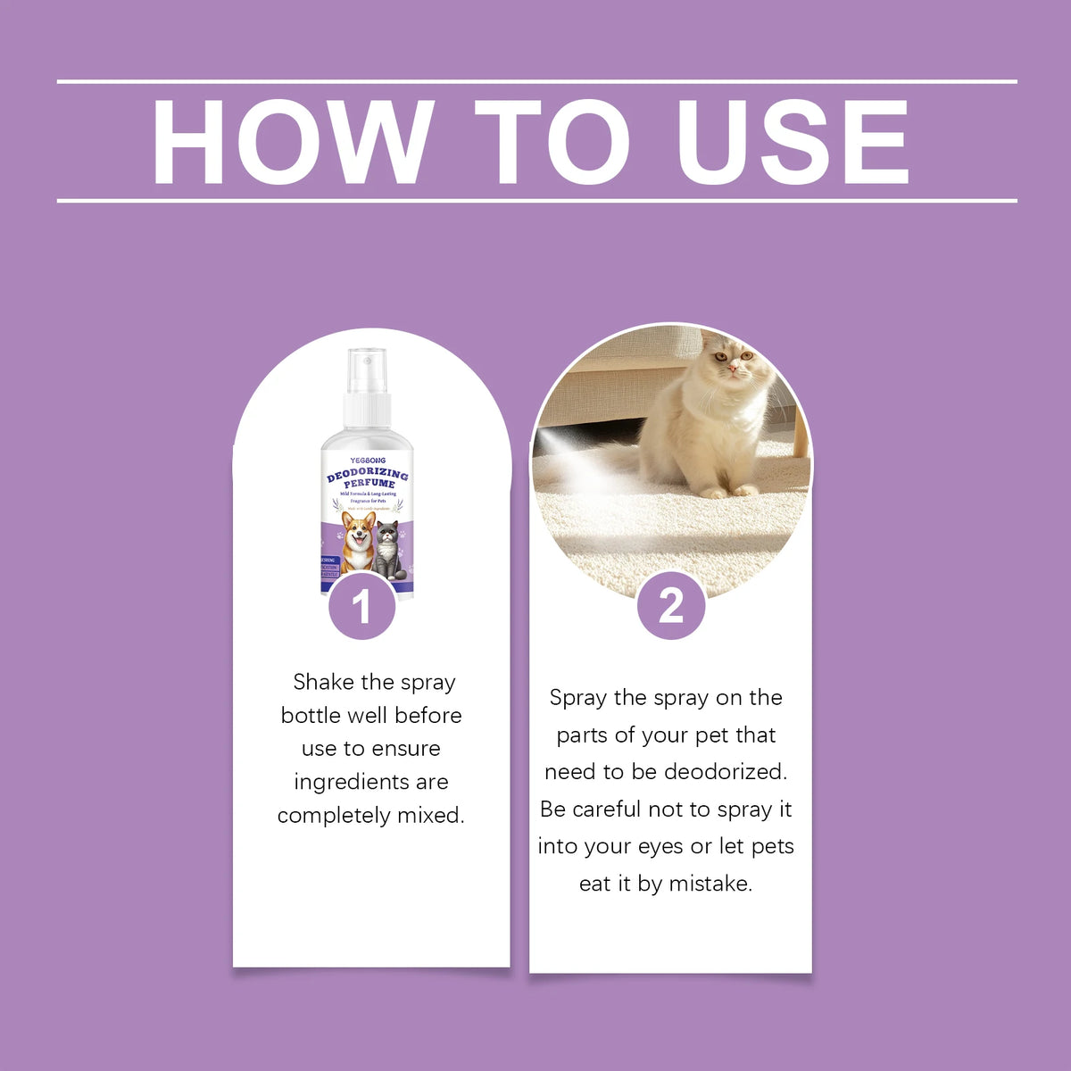 Pet Deodorizing Spray for Cats Dogs, Mild Plant Formula, Eliminate Pet Body Odor Freshen Indoor Air Long Lasting Scent