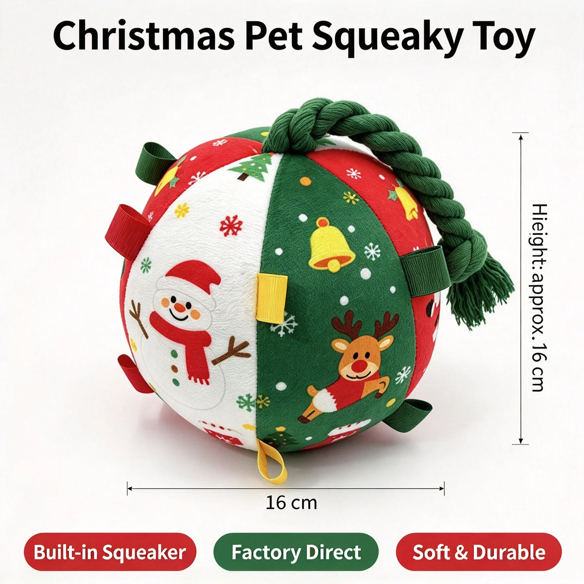 Christmas Interactive Dog Ball Toy with Bells, Durable Plush Pet Toy for Boredom Relief, Holiday Training Fetch Toy for All Dogs
