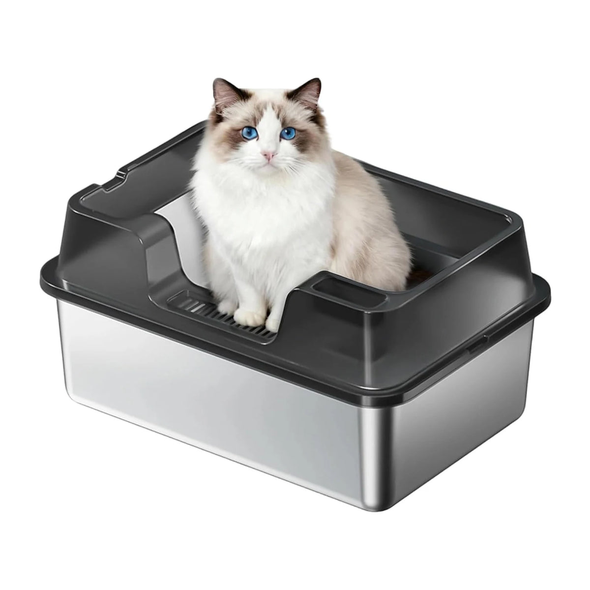 HiMISS Stainless Steel Enclosed Cat Litter Box With High Sides