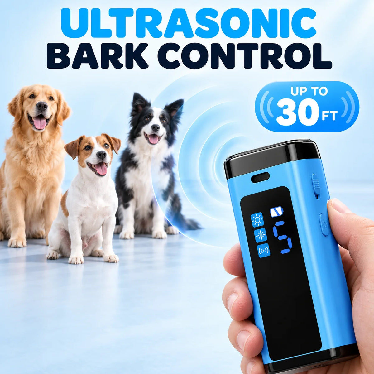 1PC Ultrasonic Dog Bark Control Device, 30 ft Range Dog Training Aid with Adjustable Sensitivity for Home and Yard