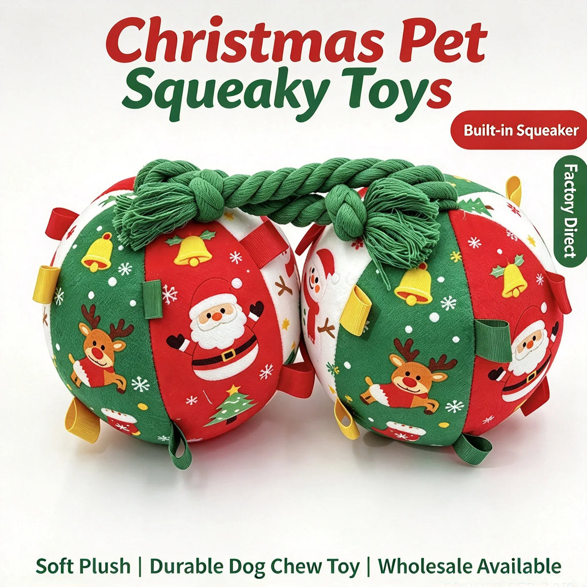 Christmas Interactive Dog Ball Toy with Bells, Durable Plush Pet Toy for Boredom Relief, Holiday Training Fetch Toy for All Dogs