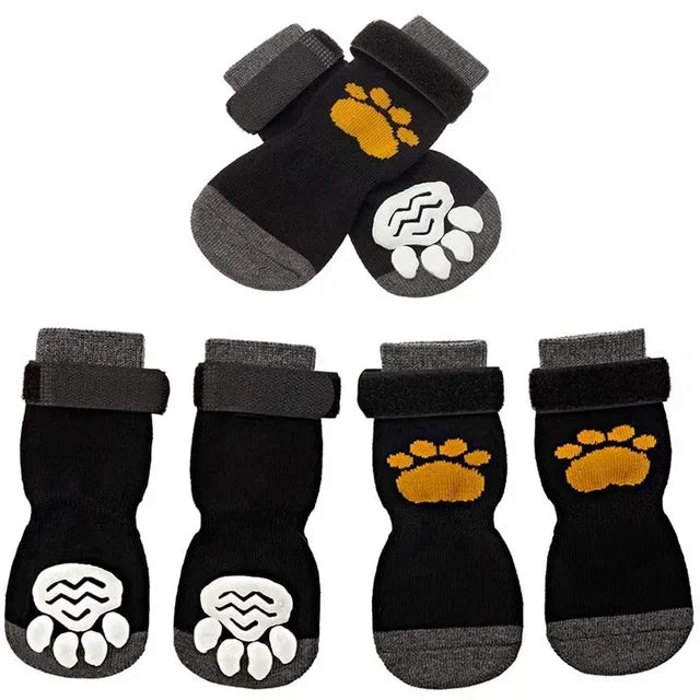4pcs Anti-Slip Dog Socks Adjustable Pet Non-Slip Paw Protection with Paw Pattern Puppy Dog Indoor Control Wear on Floor