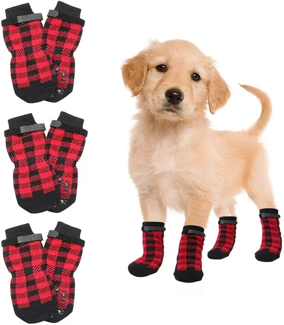 4pcs Anti-Slip Dog Socks Adjustable Pet Non-Slip Paw Protection with Paw Pattern Puppy Dog Indoor Control Wear on Floor