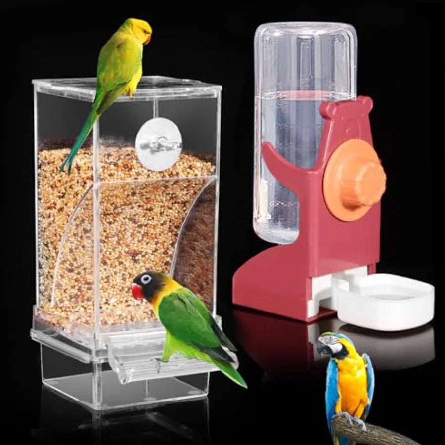 No Mess Bird Feeder and Water Dispenser Set for Budgies and Parakeets