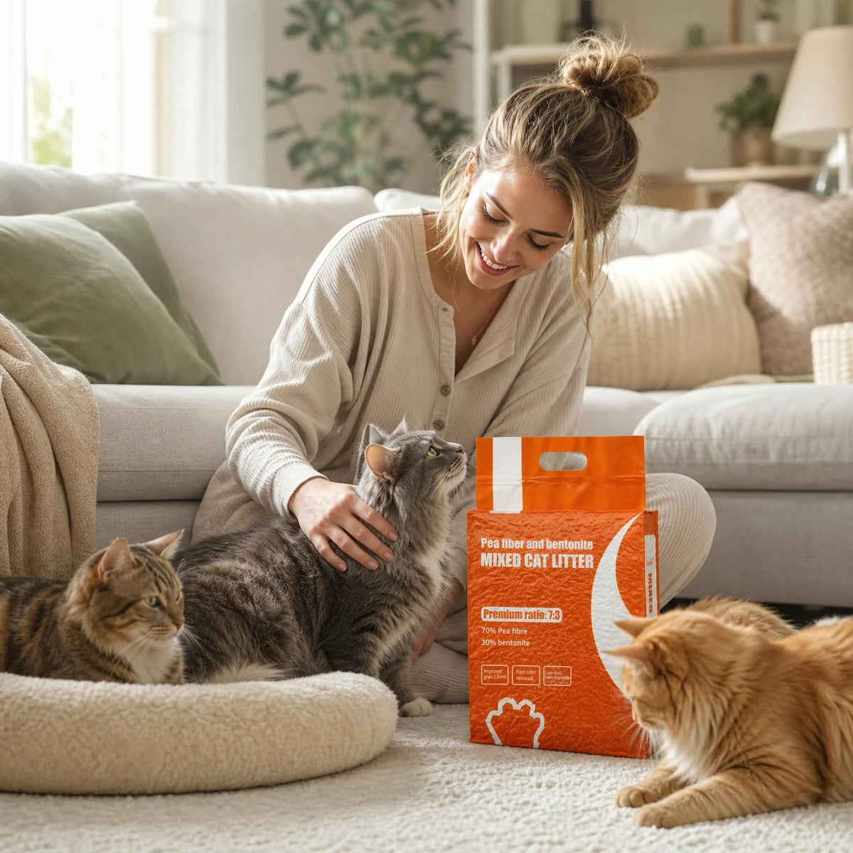 33lbs Sumlov Mixed Tofu Cat Litter, Natural Botanical Kitty Litter, Dust-Free, Flushable, Quick Clumping, Odor Control