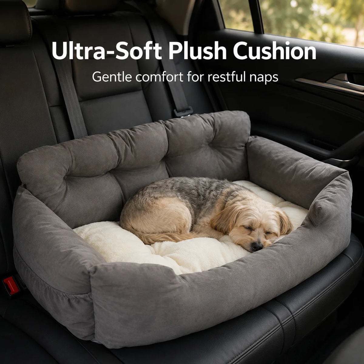 Portable Pet Car Seat With Safety Leash Storage Pockets