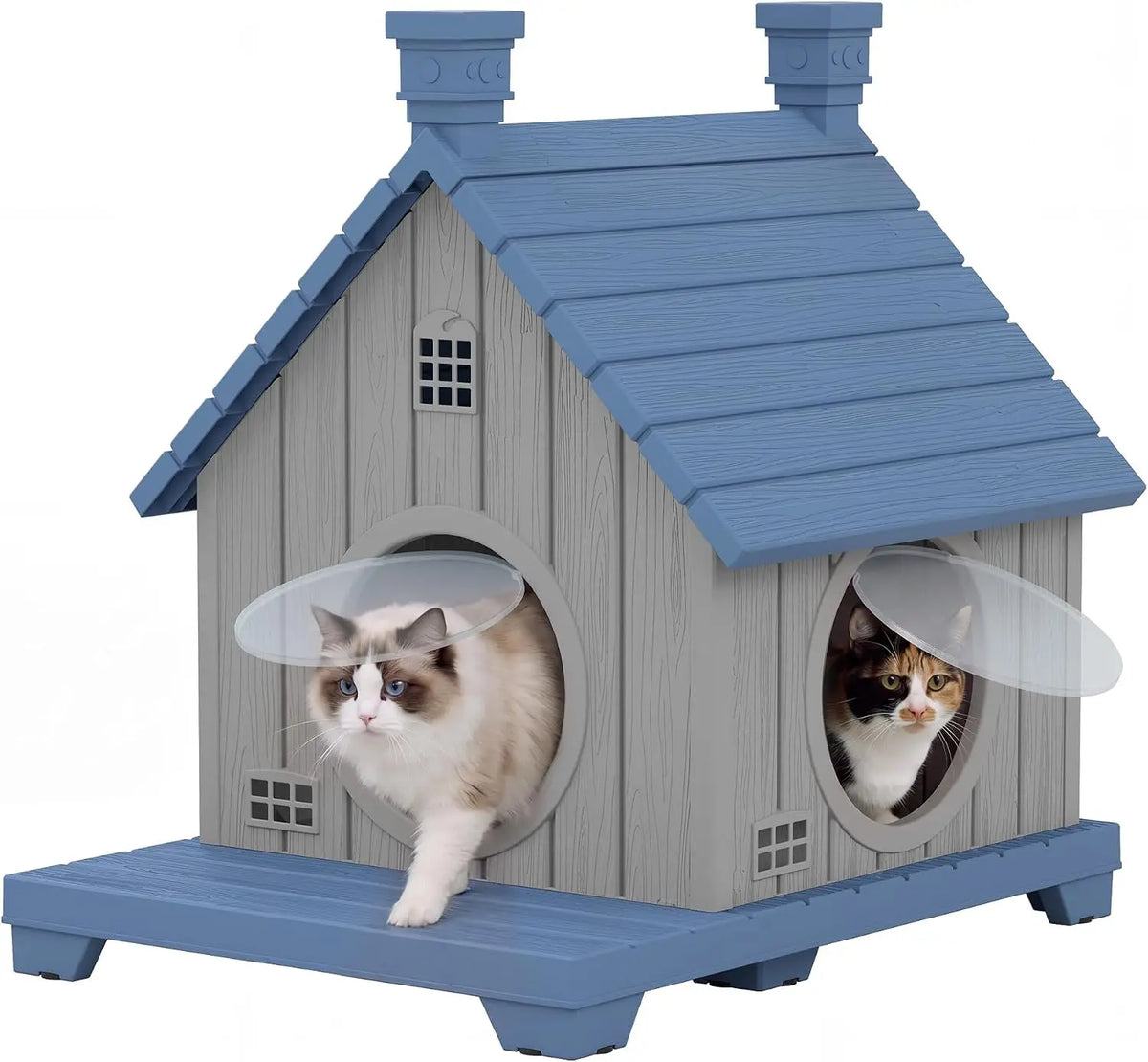 Outdoor Cat House Weatherproof, Durable Resin Cat Houses for Outdoor Indoor Cats, Litter Box Enclosure with Elevated Base, Cat Bed with Anti-Slip Pad, Ventilation,