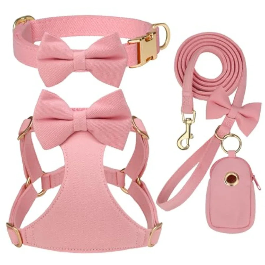 Adjustable Step In Dog Harness Collar And Leash Set