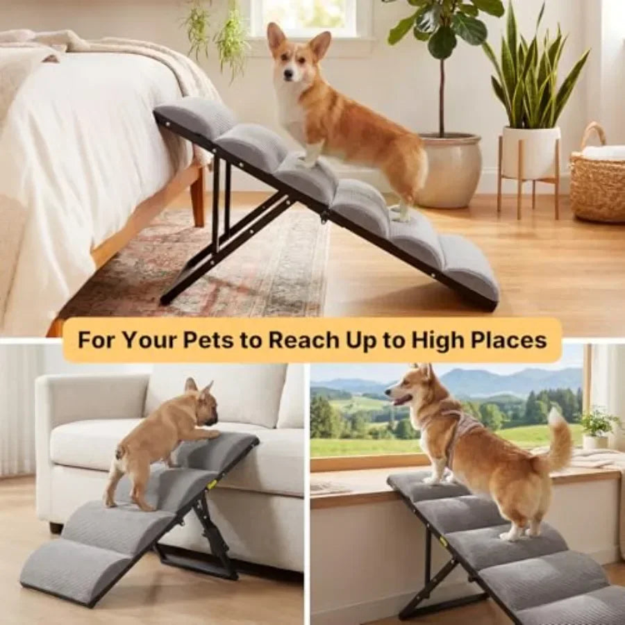 Dog Ramp for Bed and Couch Aluminum Foldable With 5 Height Adjustments