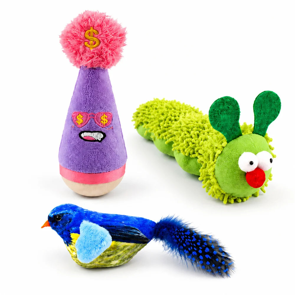 Zoe Interactive Game Cat Toys For Indoor Cats With Wobble Toy Soft Caterpillar And Chirping Bird For Batting Pouncing Kicking And Daily Play