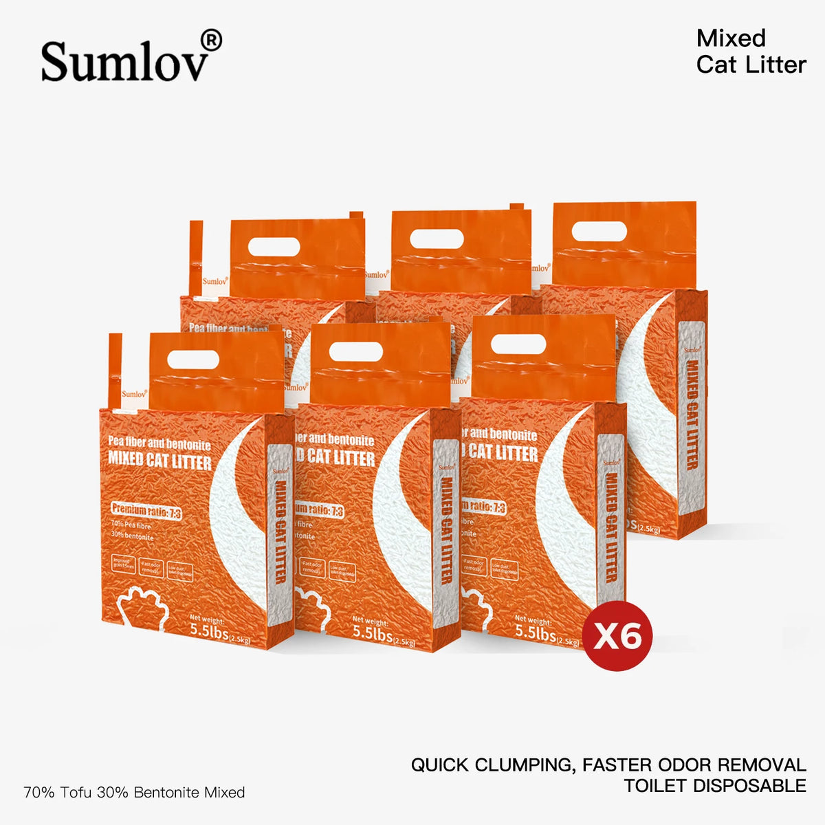 33lbs Sumlov Mixed Tofu Cat Litter, Natural Botanical Kitty Litter, Dust-Free, Flushable, Quick Clumping, Odor Control
