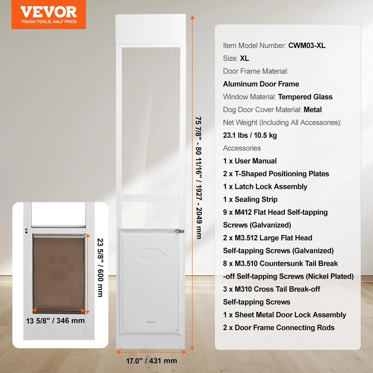 Adjustable Aluminum Dog Door For Sliding Glass Entryways