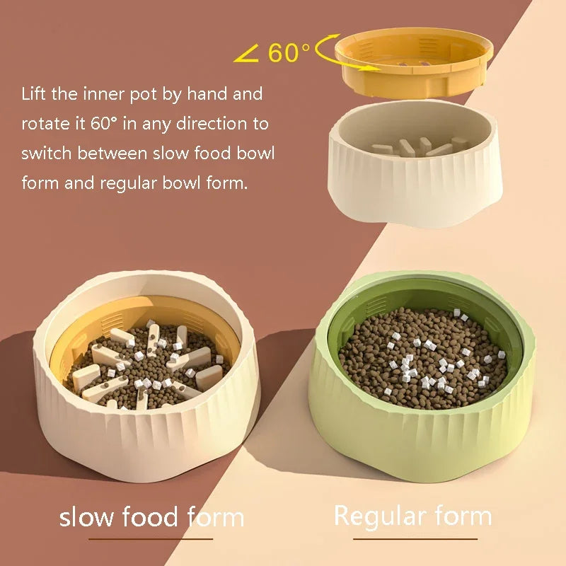 2 in 1 Rotatable Slow Feeder Dog Bowl 60° Switchable Pet Feeding Bowl Anti-Choke Anti-Vomit PP Food Bowl for Cats and Dogs