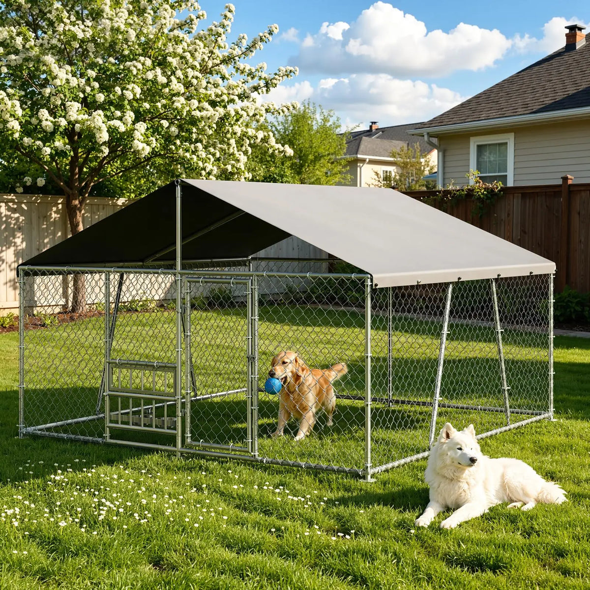 DishyKooker Outdoor Dog Kennel Galvanized Steel With Waterproof Roof