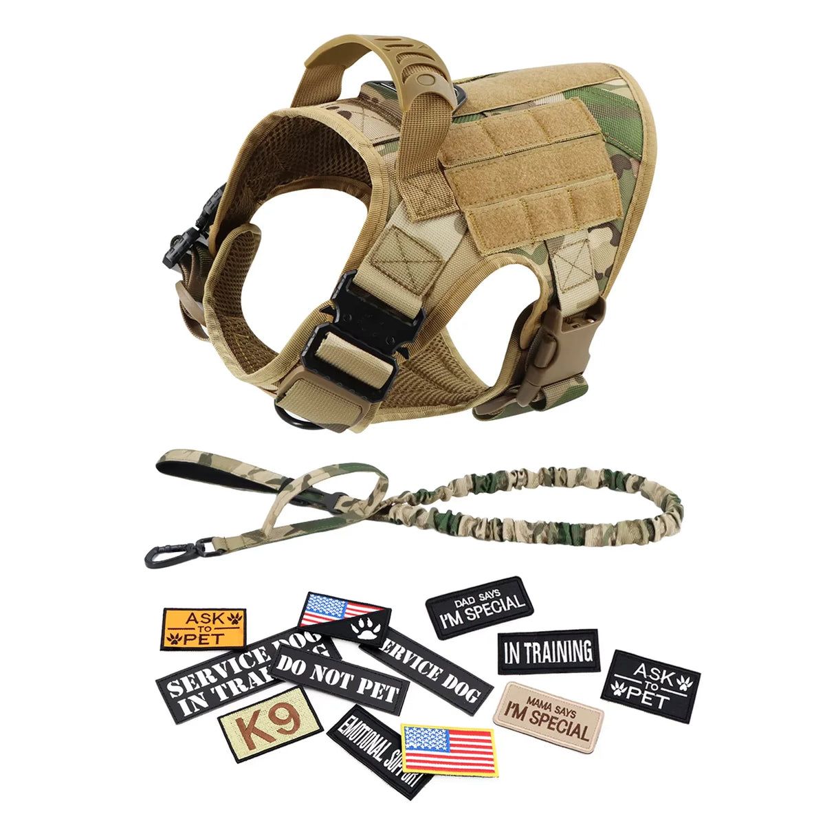 Petravel Tactical Dog Harness Vest With Collar Leash Set
