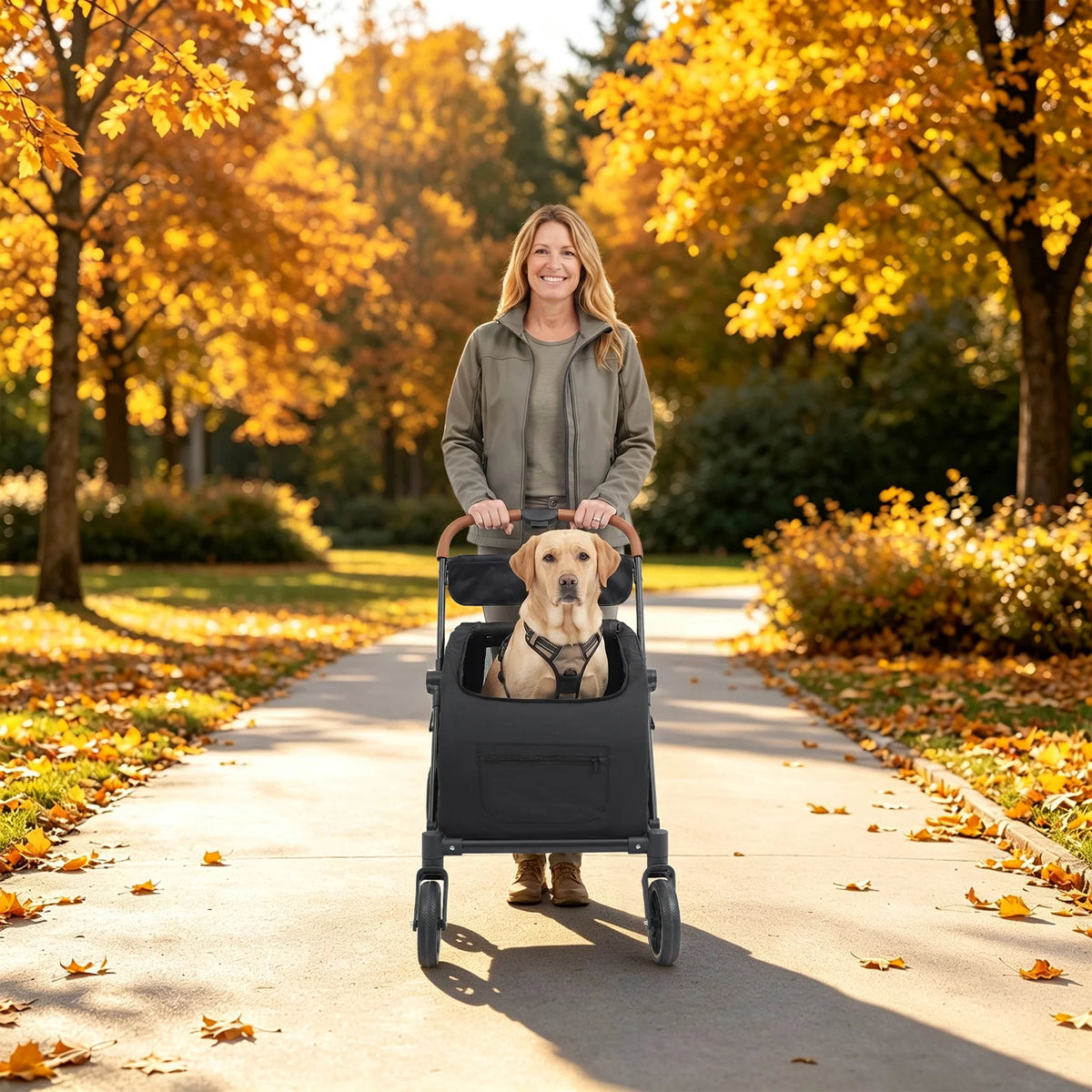 Foldable Dog Stroller with Detachable Cabin for Medium to Large Dogs Spacious Pet Stroller with Mesh Windows