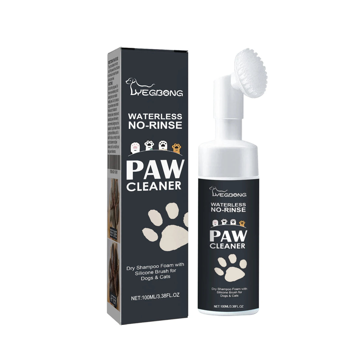 Waterless Pet Paw Cleaner Foam No Rinse Dog Cat Paw Cleanser with Brush Head Pet Foot Paw Care Cleaning Foam for Dogs and Cats
