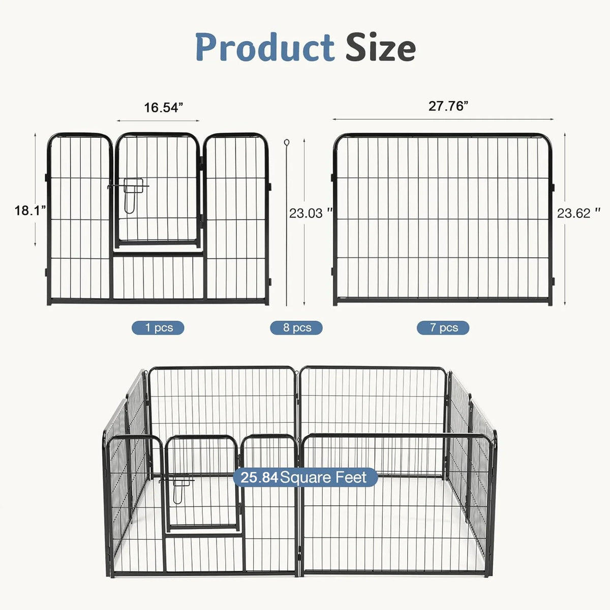 JHK Sturdy Metal Foldable Dog Playpen For Pets And Puppies