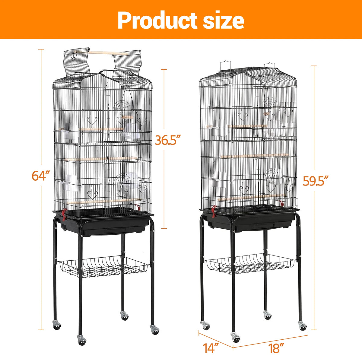 HiMISS Large Bird Cage With Rolling Stand And Storage Shelf
