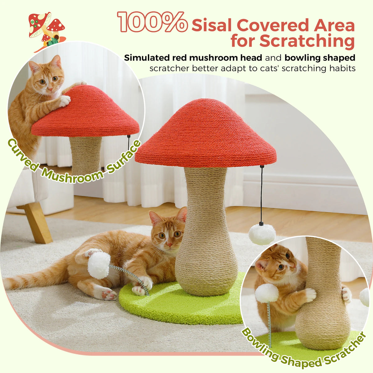 PAWZ Road Mushroom Cat Scratcher With Sisal Pompom Toy