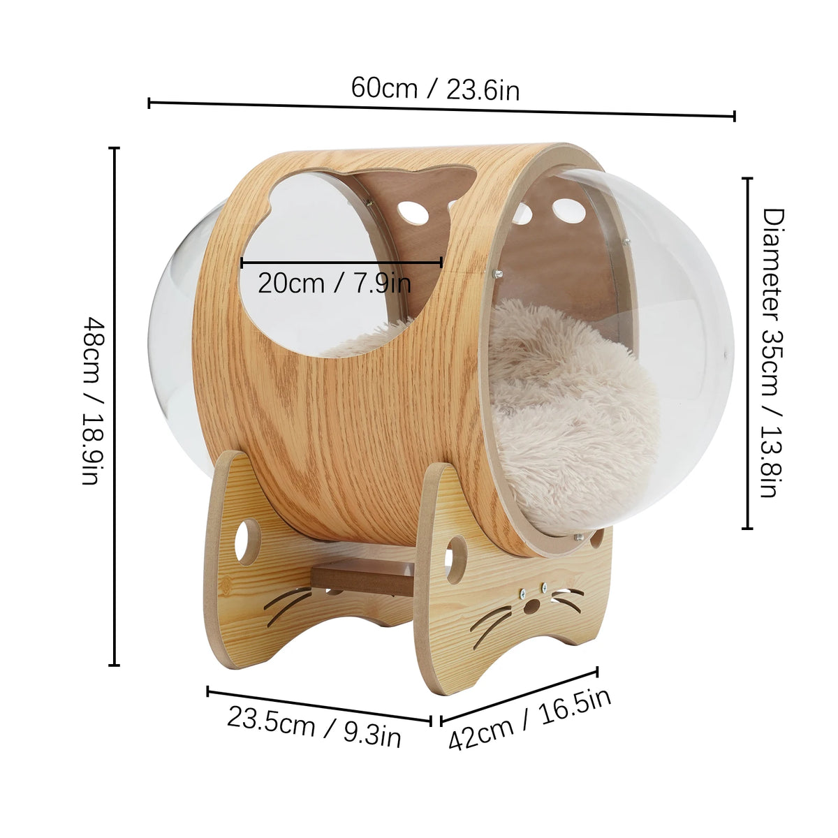 Cat Wooden Modern Pet Bed 23.6x18.9in, Spaceship Capsule Cat House with Cushion, 18.74lbs Capacity for Cats